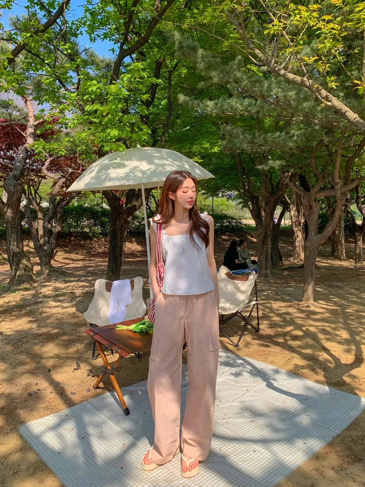 [묶음할인🎁간절기🤎롱&숏/진짜강추ㅠ] 아이스 바스락 나일론 썸머 카고 와이드 트레이닝 팬츠 하이웨스트 밴딩 봄 츄리닝 바지 냉장고 벚꽃룩 꽃놀이룩 개강여신 6COL 상세 이미지 41