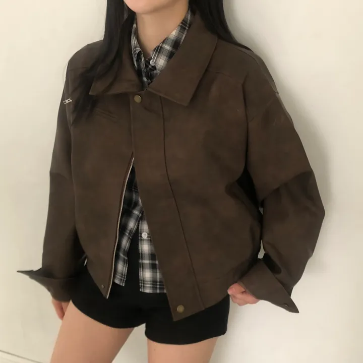 [고급레더!핏보장🤎]매트 무광 오버핏 가죽 레더 스웨이드 블루종 자켓 점퍼 2color 상세 이미지 23
