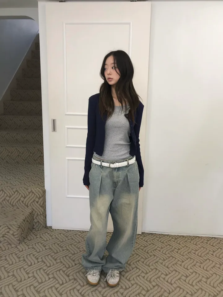 슬림핏 숏 골지 가디건 상세 이미지 35