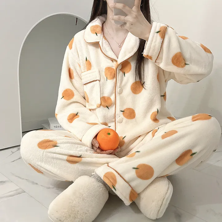 🍊[당일출고/겨울수면]🍊 귀여운 귤 오렌지 겨울 털 수면 잠옷 파자마 과일 상하세트 홈웨어 선물 극사세 부드러운 따뜻한잠옷 털 박시핏 빅사이즈 루즈핏 오버핏 상세 이미지 11