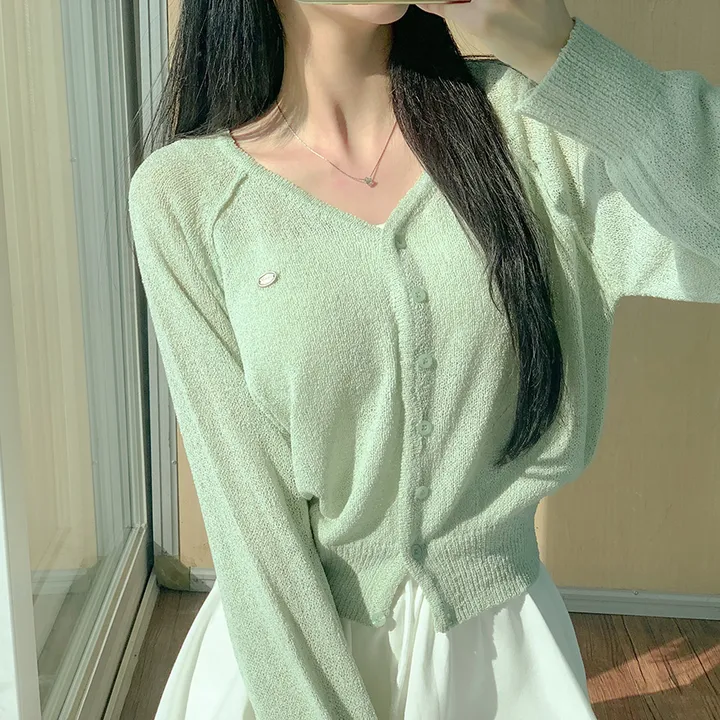 [여름신상💗] 부클 파스텔 팬던트 심볼 브이넥 여름 가디건 - 6color (파스텔/펜던트/와펜/나그랑/긴팔/브로치/쭈리/꾸안꾸/데일리/베이직/그물) 상세 이미지 24