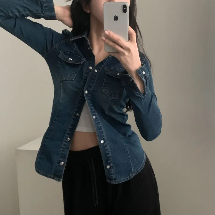 [S,M,L] 데님라인 슬림 워싱 똑딱이 데님 청자켓/셔츠남방 - 3color 상세 이미지 8
