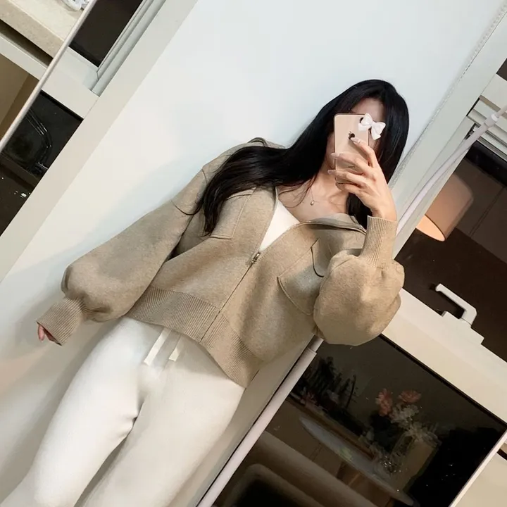 봄신상 고퀄리티 벌룬소매 아방핏 집업니트가디건  4COLOR 상세 이미지 9