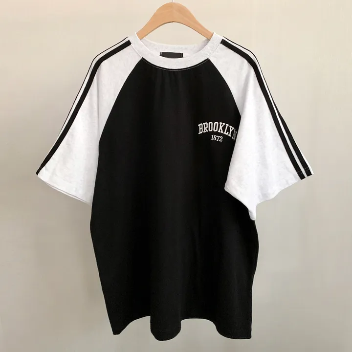 [예쁜/스포티!] 두줄 져지 배색 나그랑 브루클린 자수 데일리 반팔티T 5color 상세 이미지 38