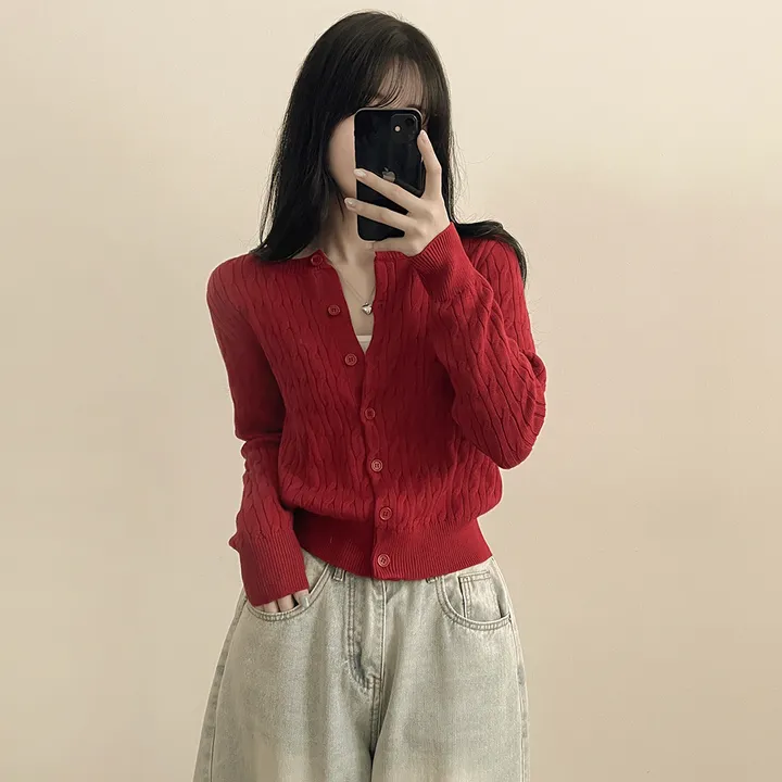 [고퀄!/가디건의 정석] 꽈배기 라운드 케이블 기본 세미크롭 긴팔 봄가디건 상세 이미지 19