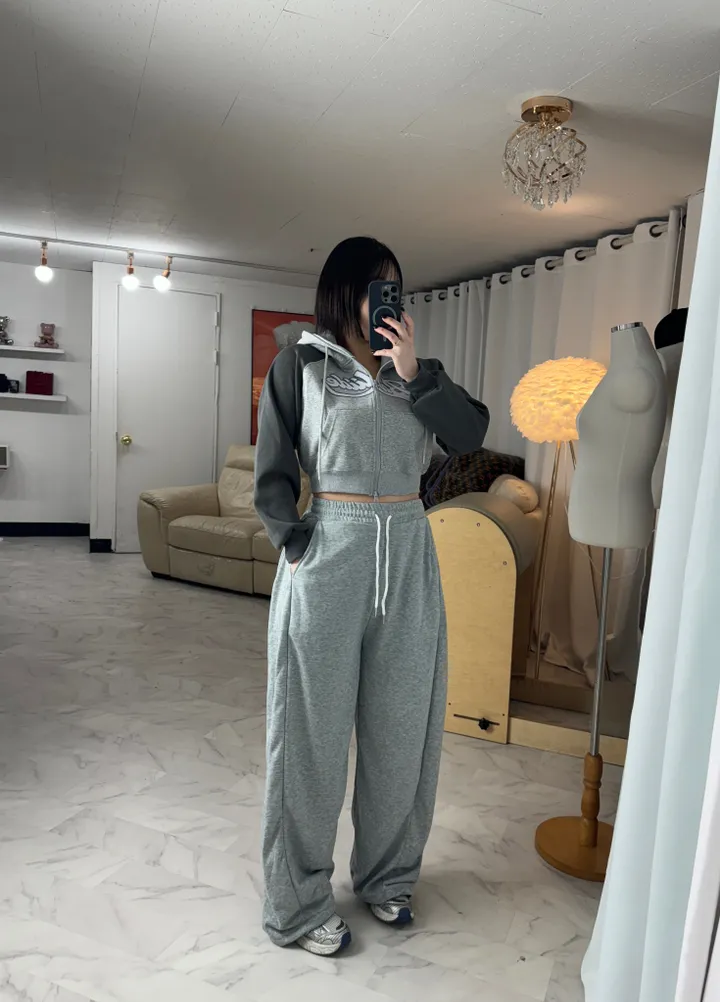 [데일리/투웨이]레터링 나그랑 투웨이 크롭 후드집업 상세 이미지 20