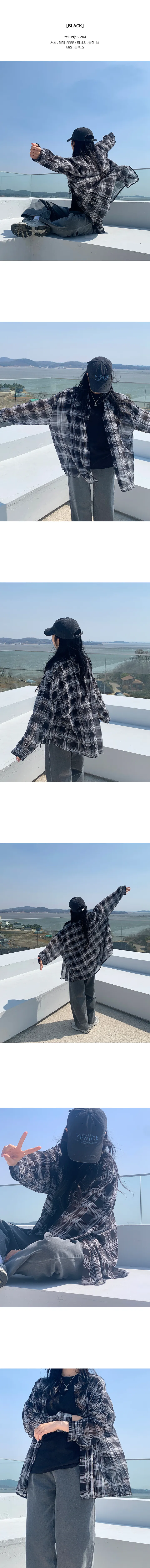 에이스 시스루 체크 오버핏 퍼프 셔츠 상세 이미지 4