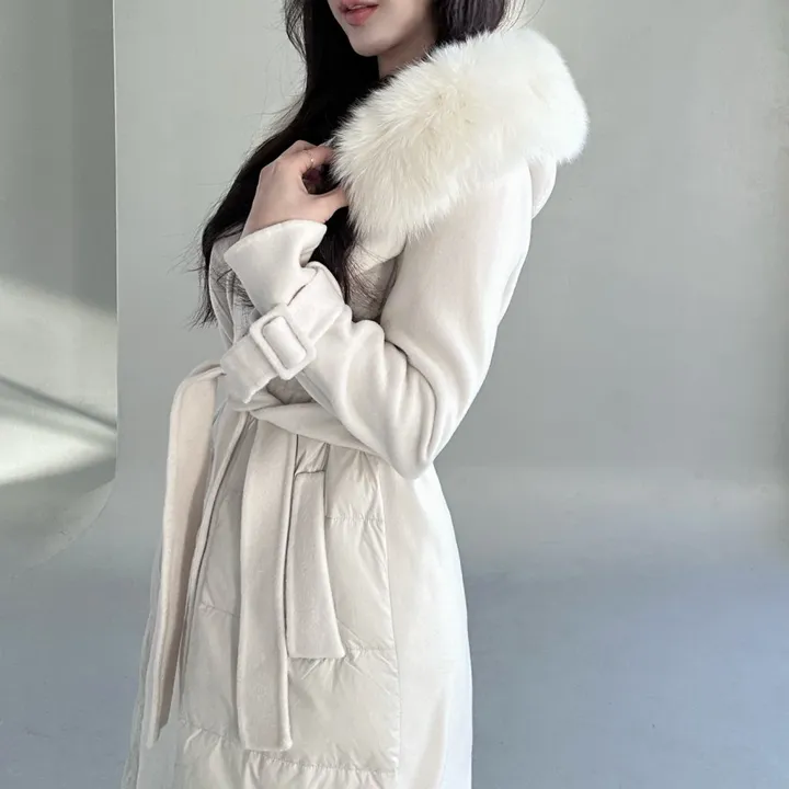 [하이퀄리티] 로로 폭스퍼 구스다운 더블패딩코트 패딩배색코트 후드패딩코트 (수입) 상세 이미지 4