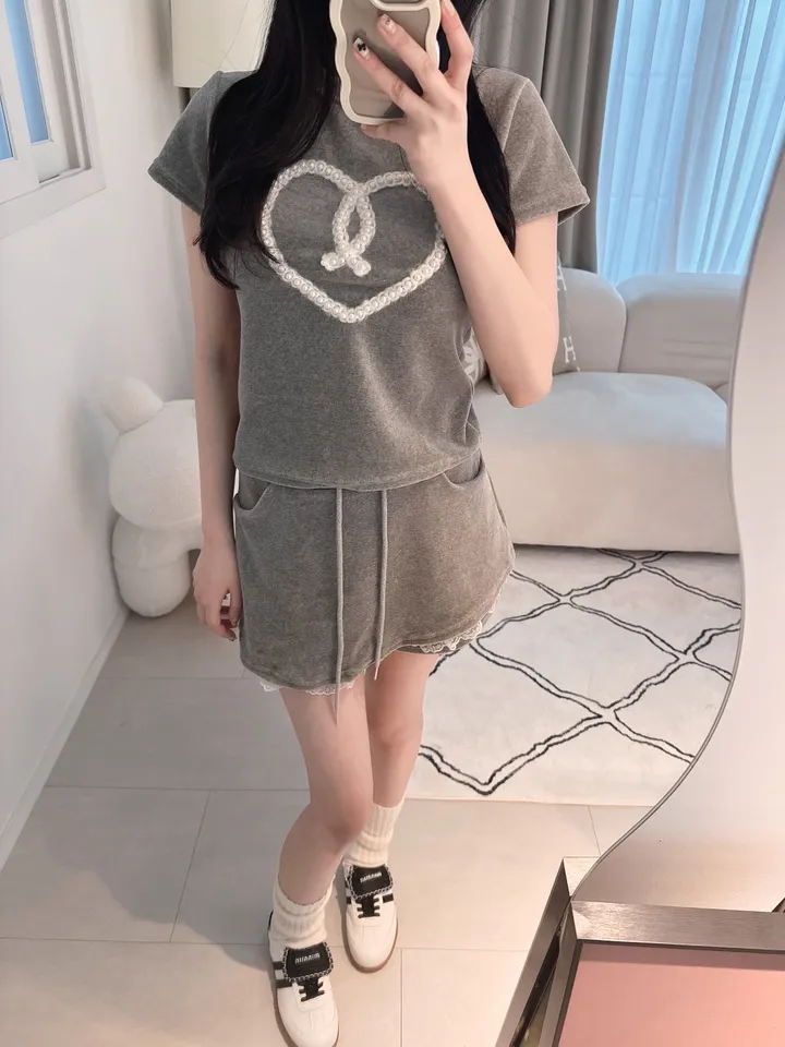 벨로아 피치 진주 하트 레이스 치마바지 투피스 세트 (2color) 상세 이미지 23