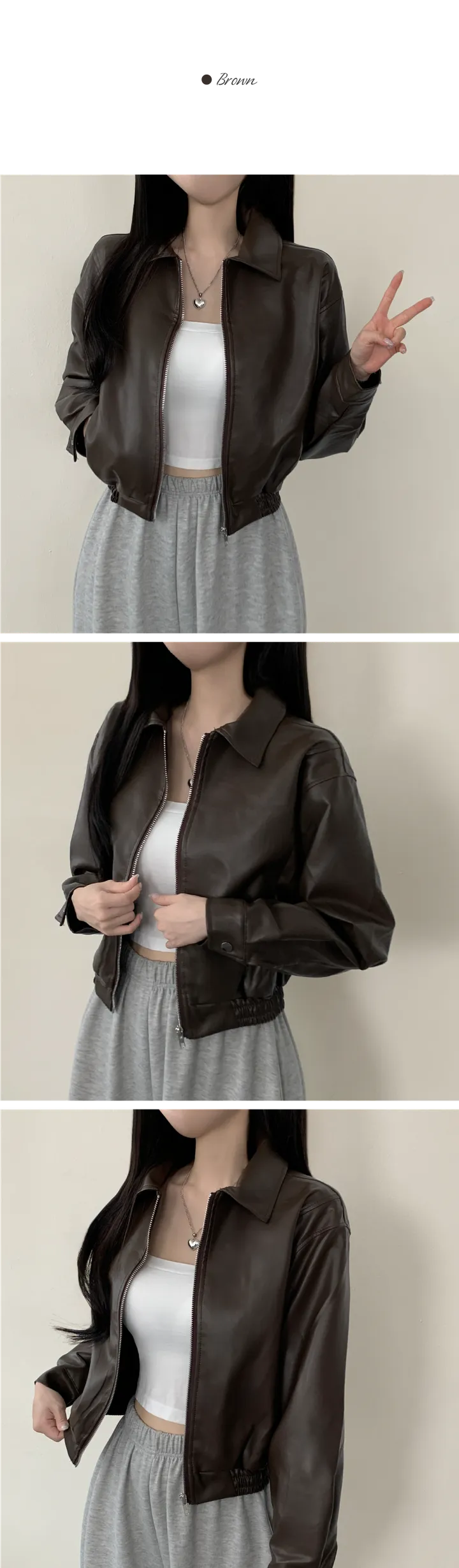 [예쁨보장/가을무드] 블루종 박시 카라 크롭 라이더 가죽 레더 자켓 3color 상세 이미지 7