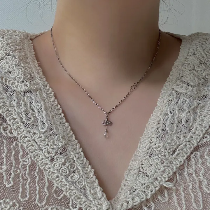 [made] 왕관 크리스탈 물방울 드롭 하트 써지컬 목걸이 데이트룩 하객룩 상세 이미지 7