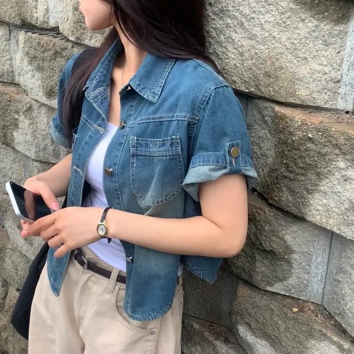 [여름자켓/데일리] 라이크 롤업 투포켓 반팔데님 자켓, 셔츠 - 3color 상세 이미지 12