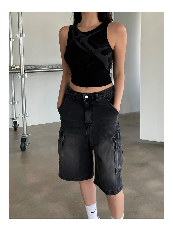 [UNISEX] 카고 데님 청 워싱 버뮤다 반바지 팬츠 (2color) 상세 이미지 31