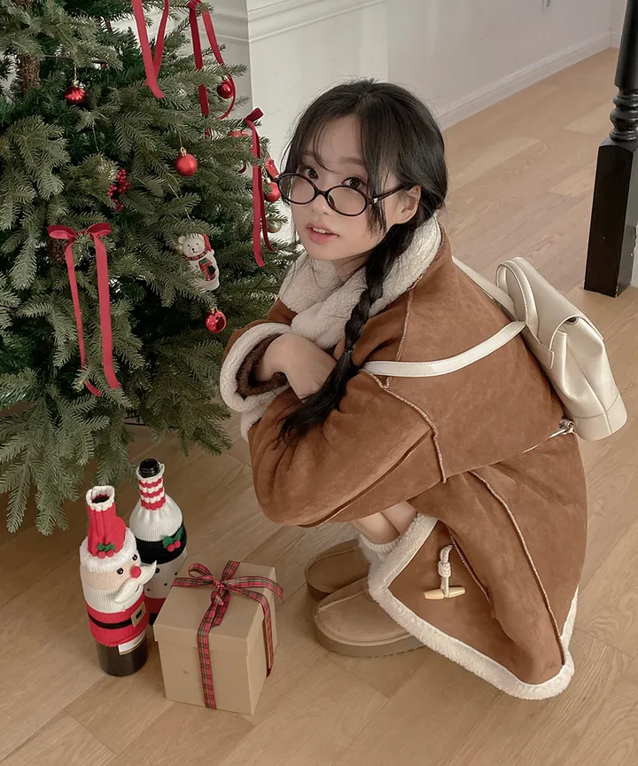 [최저가💗떡볶이코트🤎] 멘지 스웨이드 양털 하프 떡볶이 코트 겨울 / 연말룩 크리스마스 겨울아우터 겨울코트 양털자켓 패딩 뮤잉 상세 이미지 22