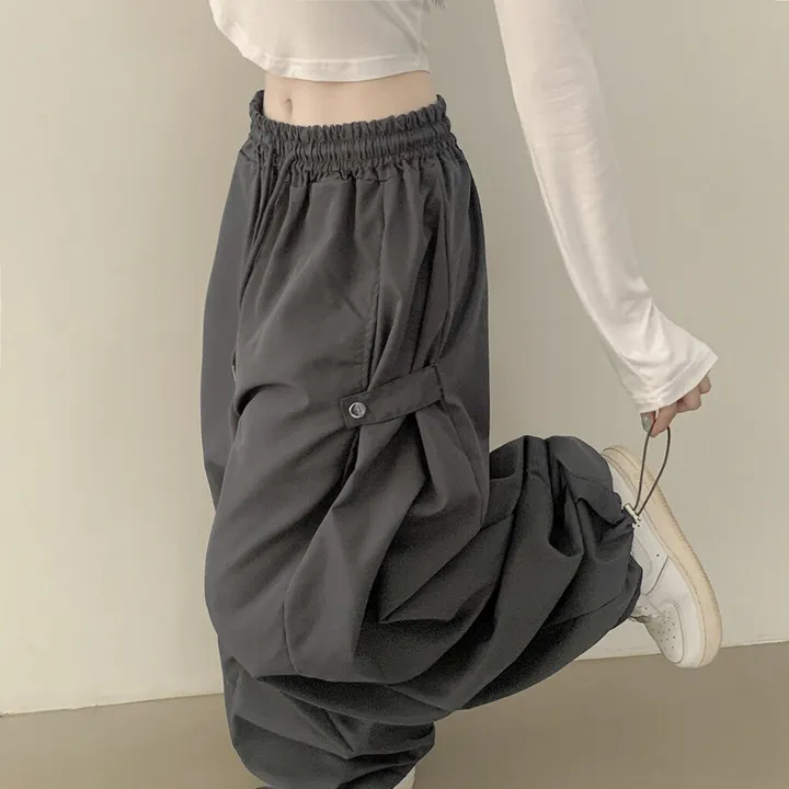 [남녀공용/스냅버튼🩶] 하체커버! 바스락 사이드핀턱 투웨이 조거 와이드 트레이닝 스트링 밴딩 폴딩 벌룬 롱팬츠 빅사이즈 상세 이미지 12