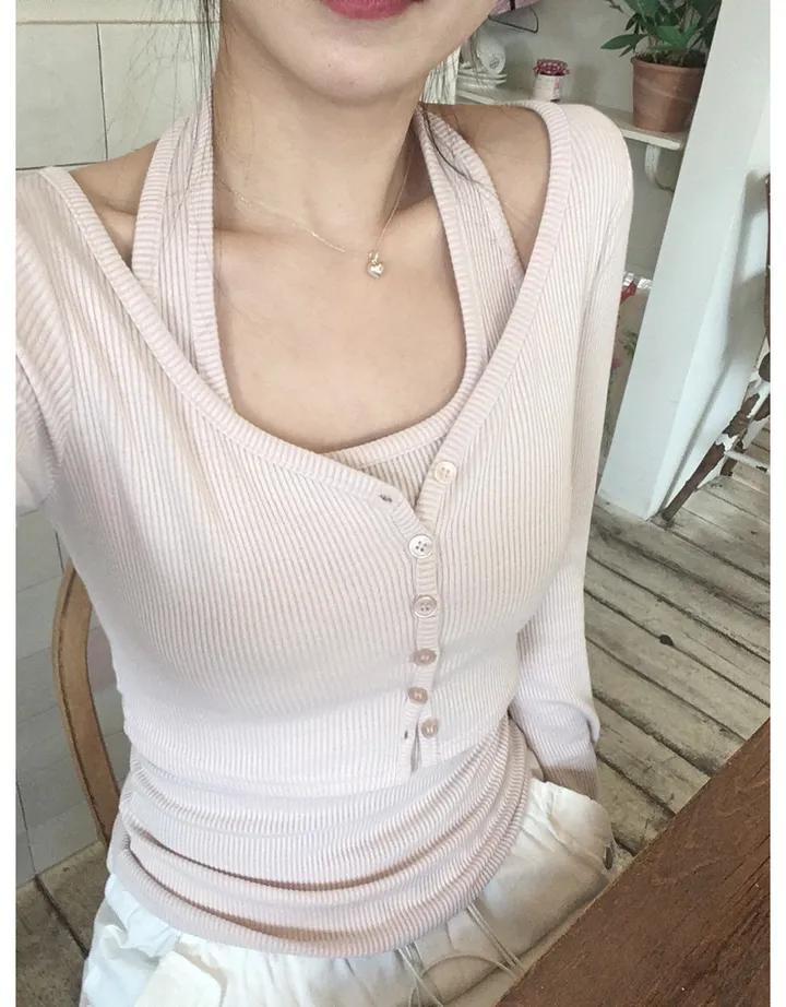 [MADE][2pcs,승모근소멸🤍] 키싱 홀터넥 나시 가디건set (4color) 상세 이미지 38