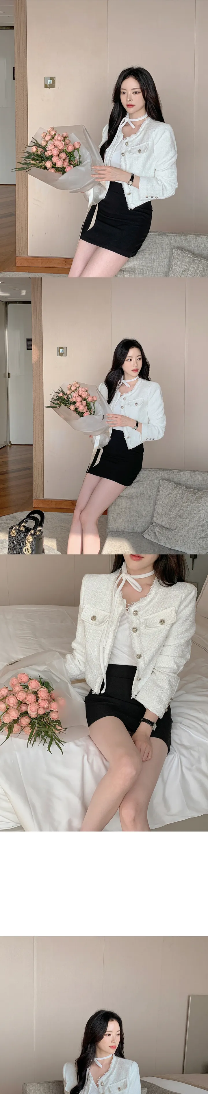 [갓성비❤️/화사한 봄 자켓으로 제격!] 매니아 노카라 컷팅 디테일 버튼 포켓 세미크롭 봄 트위드 자켓 상세 이미지 21