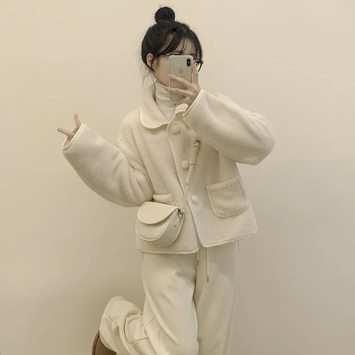 [양면퍼🧸/귀여움] 아방핏 양털 후리스 뽀송 카라 덤블 퍼자켓 크롭점퍼 밍크 숏코트 상세 이미지 11