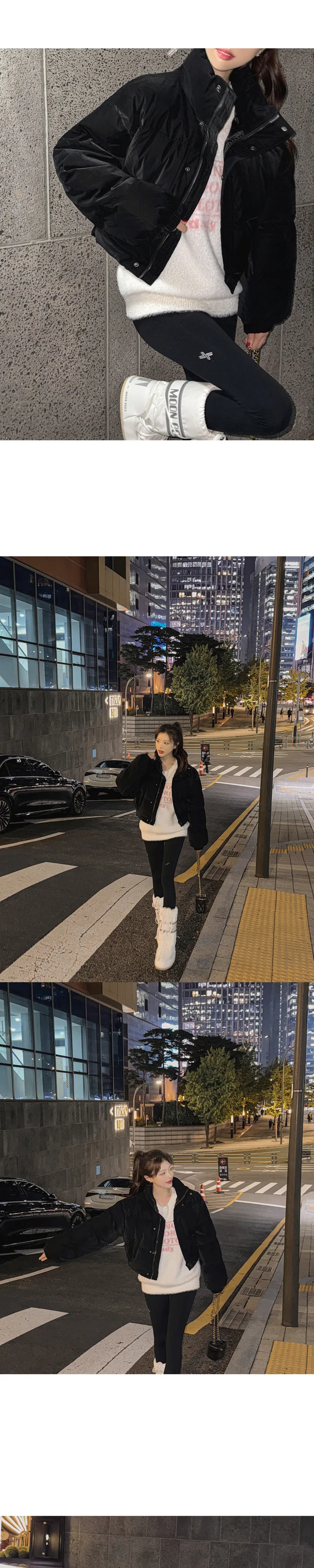 [무광레더/매트질감/어깡❌/고퀄/5col] 노라트 하이넥 카라넥 스냅버튼 지퍼 웰론 페이크레더 매트 무광 레더 크롭 패딩 상세 이미지 14