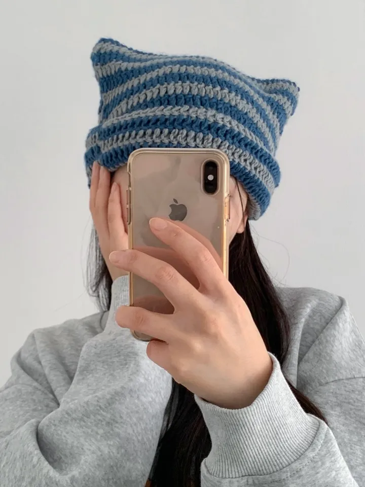 스트라이프 고양이 니트 모자 캣 비니 8color 상세 이미지 10