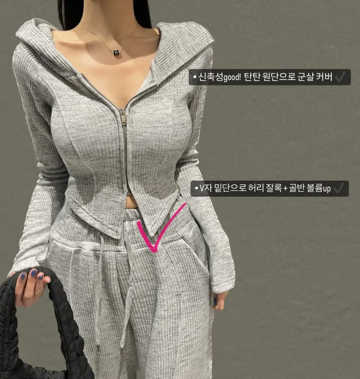 *봄ver* [MADE:컬러추가] #-3kg!! 슬림 빅후드ver.1 오프숄더 셋업 (5color) 슬림핏 크롭 후드집업 오프숄더집업 롱 와이드팬츠 트레이닝세트 상세 이미지 4