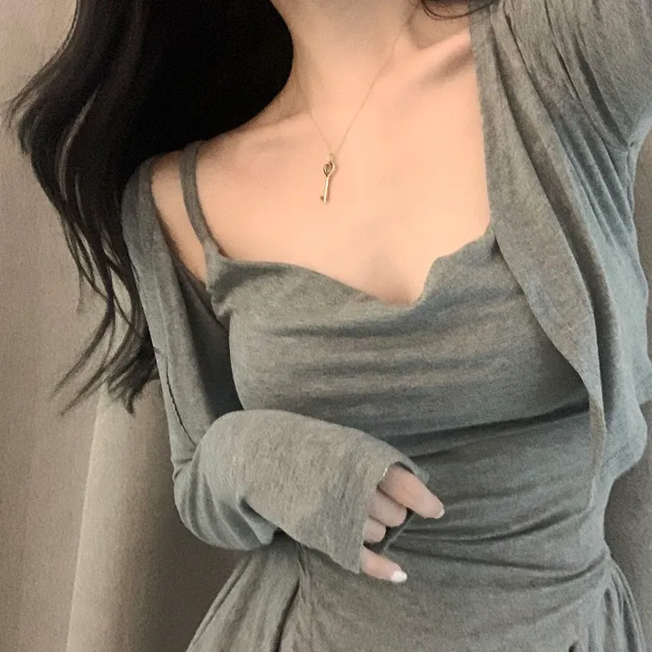 요물 3pcs💘 셔링 드레이프 나시 가디건 스커트 속바지내장 SET 상세 이미지 7