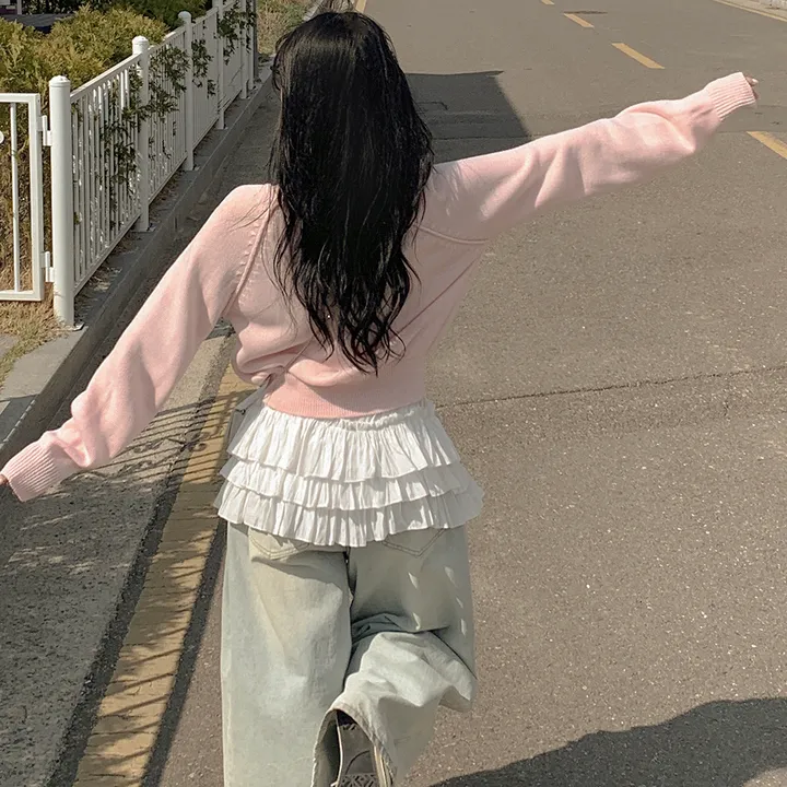 [벚꽃룩🌸/군살커버] 파스텔 브이넥 펜던트 와펜 포인트 크롭 니트 봄가디건 색감맛집 상세 이미지 5