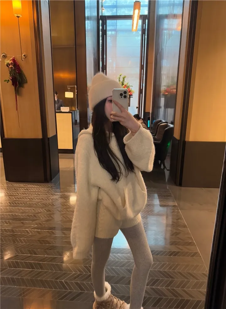 포근 부클 후드 니트 팬츠 세트 상세 이미지 8