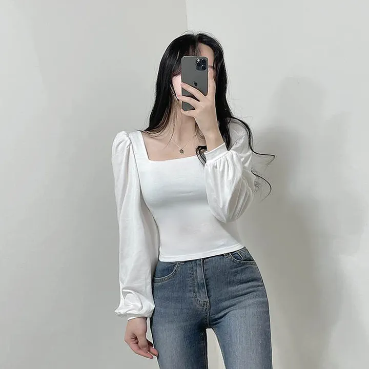 [속옷비침X!묶음할인]여리글램 퍼프 모어 스퀘어 반크롭 긴팔T 4col 상세 이미지 9