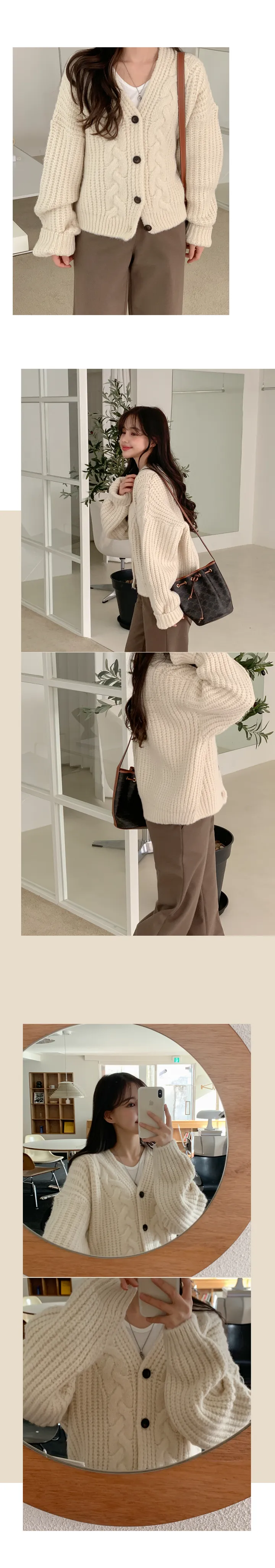 [고퀄리티/울소재]베어링 도톰 울 크롭 가디건 (4color) 상세 이미지 6