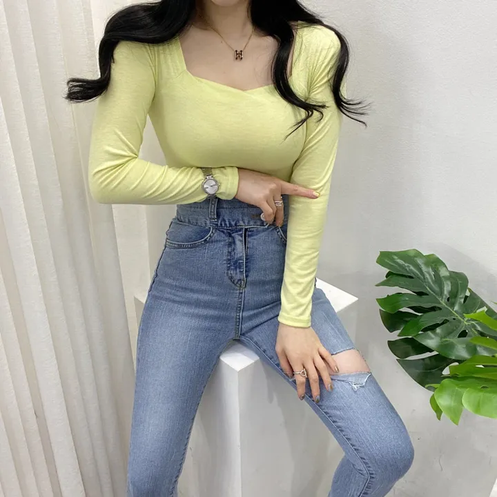 🚀당일발송🚀[묶음할인/기본템] 봄 가을 알프 셀리 스퀘어넥 긴팔 티셔츠 이너티 상세 이미지 30