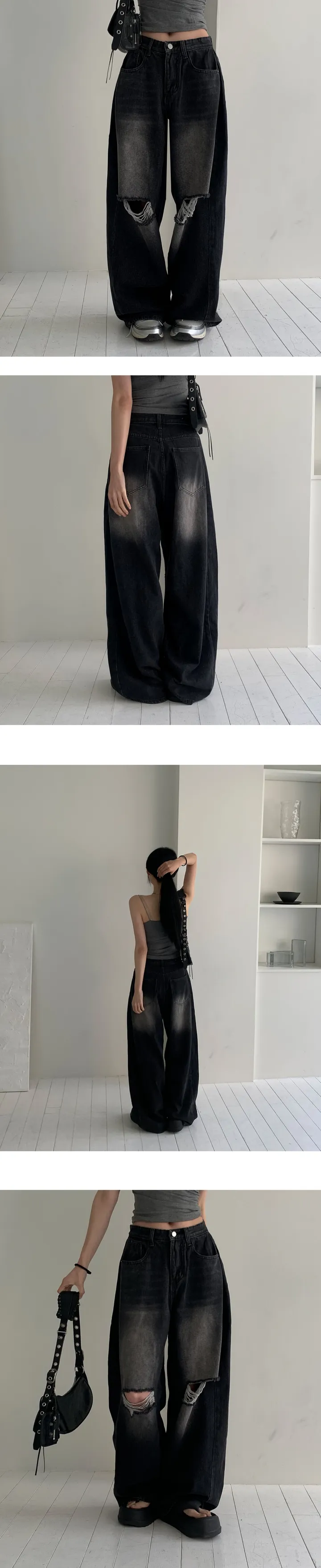 기획🫶🏻[모델추천/직원소장🖤] 기장선택 사이드 핀턱 롱 와이드 팬츠 데미지 VER - 4color 상세 이미지 7