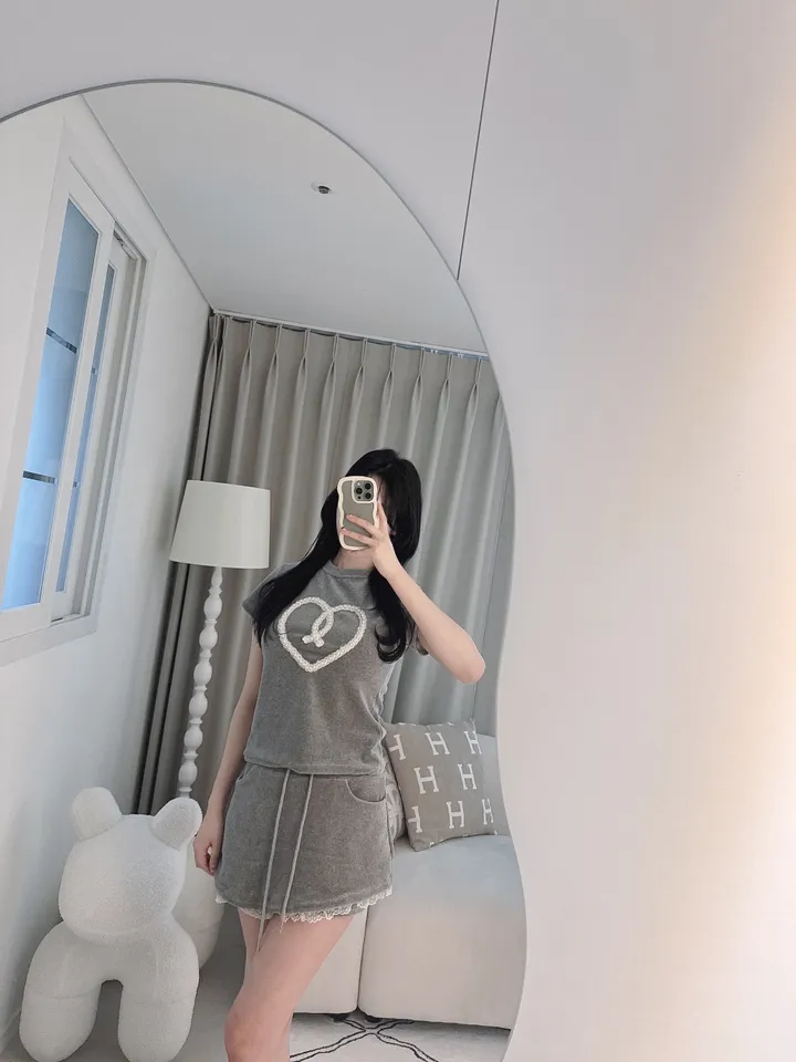 벨로아 피치 진주 하트 레이스 치마바지 투피스 세트 (2color) 상세 이미지 15