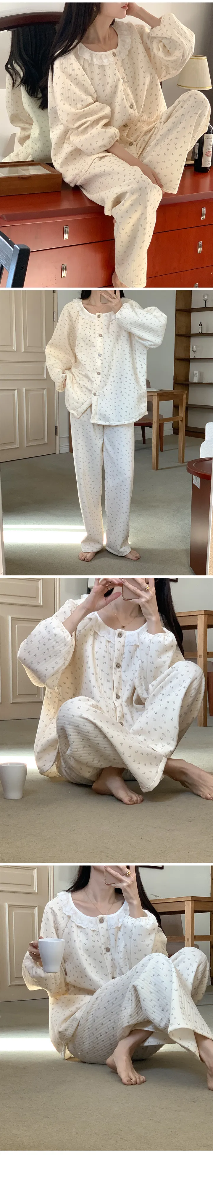도톰포근☁ 누빔 파자마 상하세트 긴팔 긴바지 체리 앵두 퀼팅 레이스 도트 파스텔 겨울 홈웨어 잠옷 no.2394 2393 상세 이미지 6