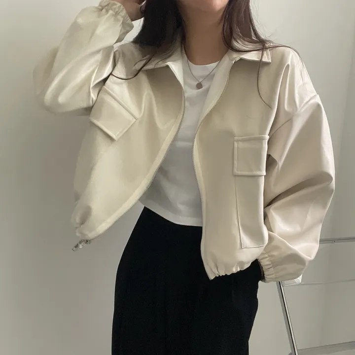 [투웨이/고퀄리티]레더 스트링 카라 크롭 라이더 숏자켓 3color 상세 이미지 39