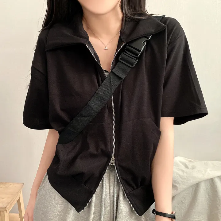 [여름/예쁜데일리!] 볼륨 카라 투웨이 무지 크롭집업 반팔 3color 상세 이미지 24