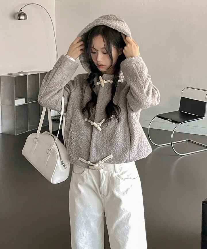 [최저가💗떡볶이코트] 멤버 양털 덤블 부클 떡볶이 후드 숏 코트 겨울 가을 / 연말룩 겨울아우터 겨울코트 양털자켓 경량패딩 겨울패딩 패딩조끼 뮤잉 상세 이미지 15
