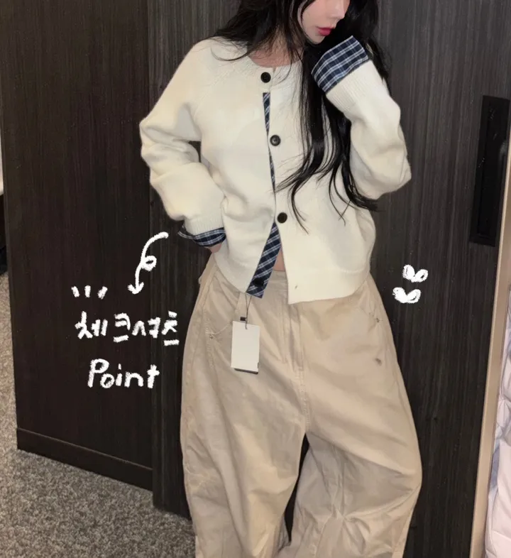 [데일리/투웨이🖤] 체크 나그랑 배색 가디건 니트 상세 이미지 10