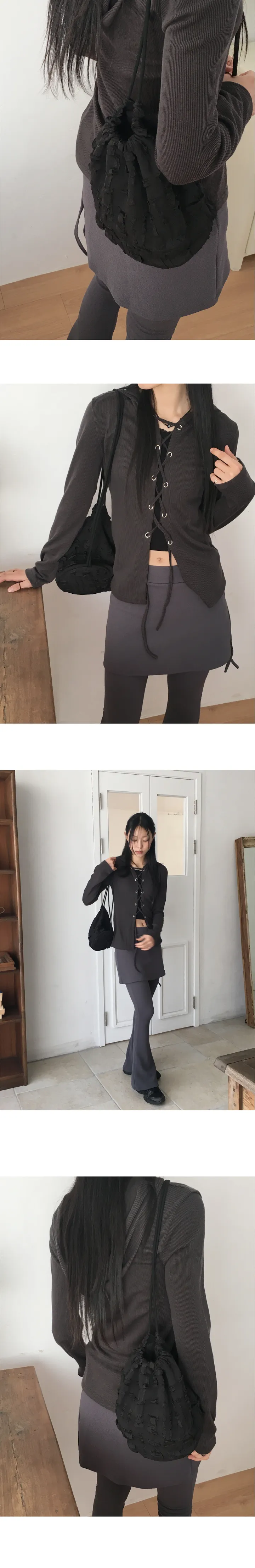 트밀 빈티지 주름 버킷 스트링 나일론 짐색 백팩 상세 이미지 6