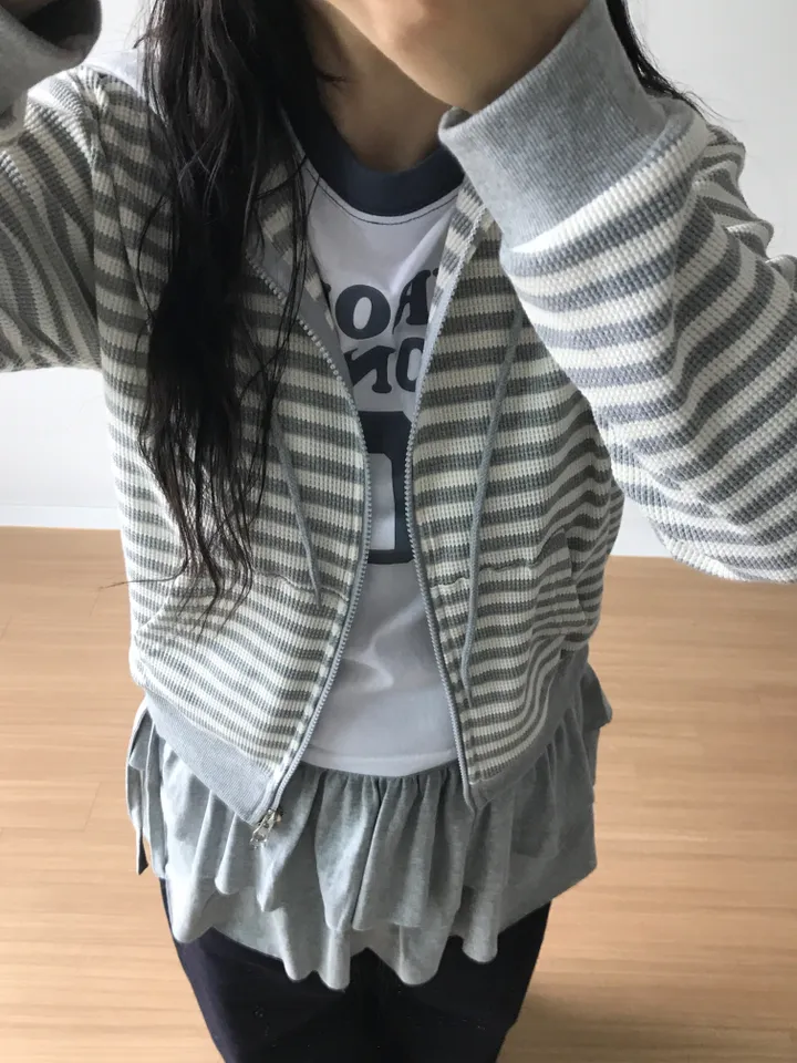 [투웨이/강추] 스트라이프 반크롭 후드집업 상세 이미지 20