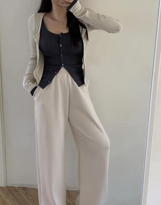 시선 골지 레이어드 배색 단추 가디건 티셔츠4color 상세 이미지 21