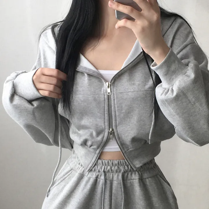 만족도100% 휘뚤마뚤 무지 투웨이 크롭후드집업 4color 상세 이미지 10