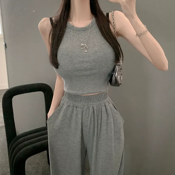 *세트가격*[말라핏보장] 글램힙 골지 나시+와이드팬츠set 트레이닝세트 여름트레이닝 데일리트레이닝 투피스 나시세트 상세 이미지 6