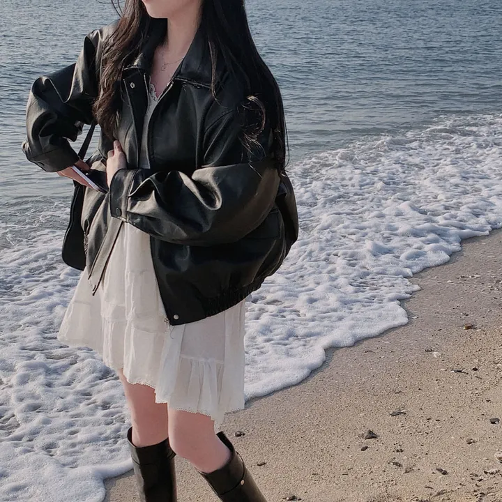 [핵고퀄!/✨주문폭주/후기극찬✨]매트 레더의 정석,오버핏 레더 블루종 자켓 점퍼 상세 이미지 43