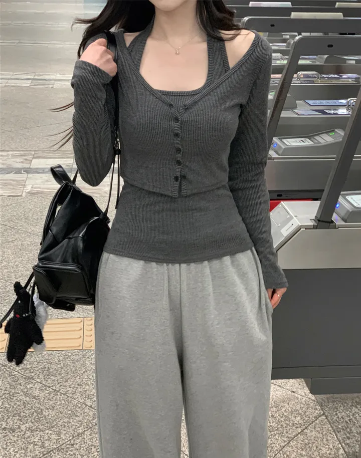 [MADE][2pcs,승모근소멸🤍] 키싱 홀터넥 나시 가디건set (4color) 상세 이미지 74