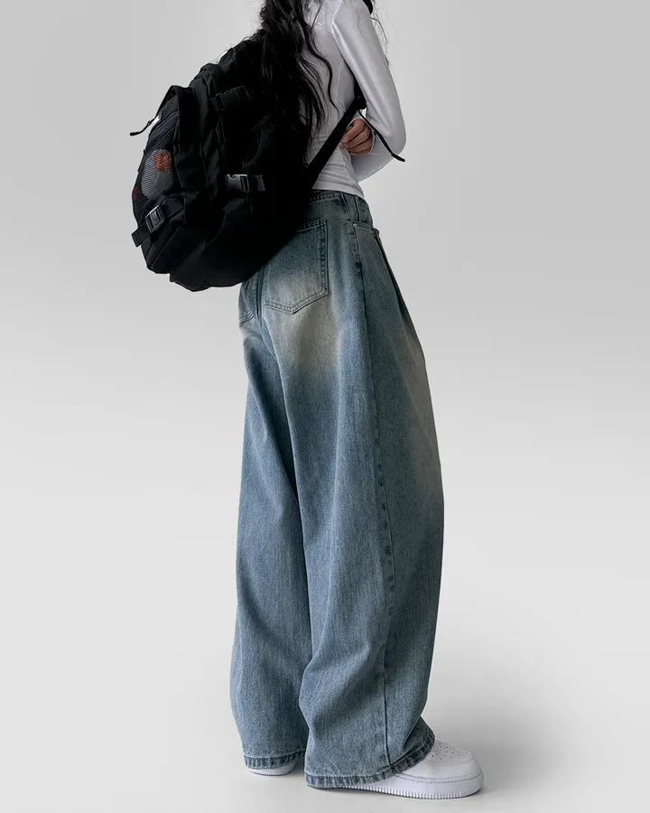 [~XL/2기장] 응팔 레트로 1988 워싱 벌룬 원 핀턱 통 와이드 데님 팬츠 바지 상세 이미지 16