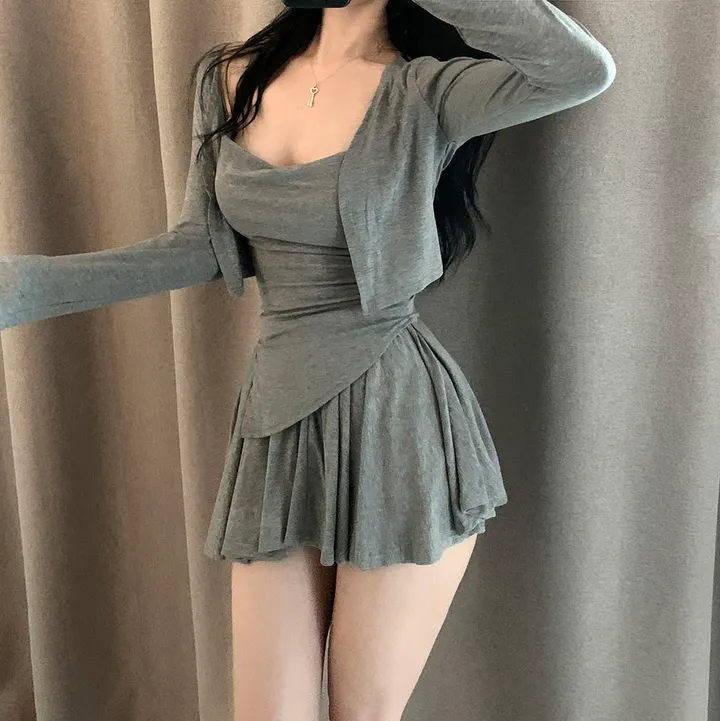요물 3pcs💘 셔링 드레이프 나시 가디건 스커트 속바지내장 SET 상세 이미지 9