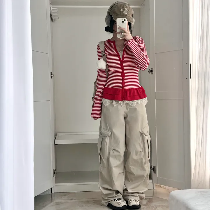 [하트단추🖤/스카시 펀칭] 말라핏 스트라이프 프릴 가디건 상세 이미지 44