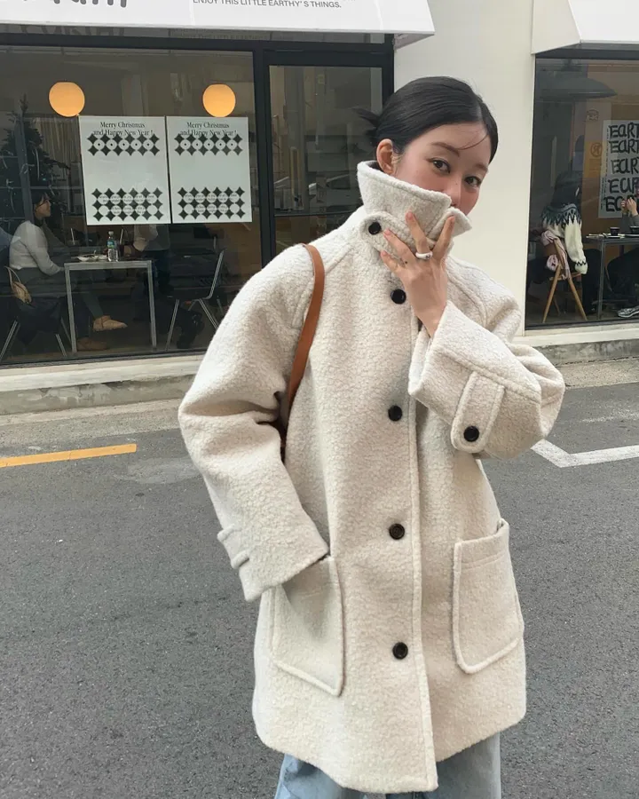 boucle high neck half coat (3color) 상세 이미지 13
