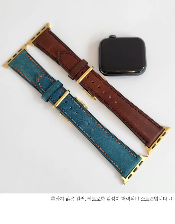애플워치 가죽 소가죽 레트로 스트랩 se 7 8 se2 시계줄 밴드 상세 이미지 4
